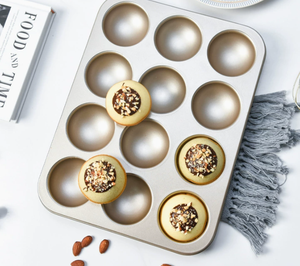 <span class=keywords><strong>Bandeja</strong></span> para Hornear Mini Muffins y Pasteles, 12 Cavidades, Media Esfera, Acero al Carbono Antiadherente, para <span class=keywords><strong>Horno</strong></span> Doméstico - Product Image 1