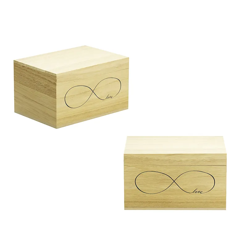 صندوق مستطيل غير كامل مخصص بسعر الجملة صندوق تخزين خشبي منقوش عليه نقشة باولونيا للهدايا مع شعار بغطاء مشبك