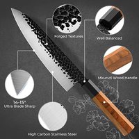 Ensemble de couteaux de Chef de cuisine professionnels japonais martelés-Gyuto Santoku Nakiri Petty High Corrosion Resistance Full Tan