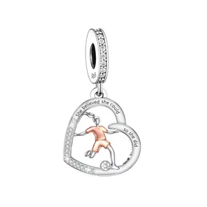 Ajuste Original Pan Charms pulsera 925 plata esterlina chica jugando fútbol ella creía que podía contar para mujer fabricación de joyas