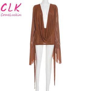 女性服2025年夏ブティックビーチウェアメッシュディープVネックドレス - Product Image 3