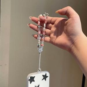 Цепочка-подвеска для телефона HP163 INSHO для девочек, розовая, с сердечком и ангелочком, для самостоятельного изготовления из бусин, подвеска для камеры CCD, страховочный шнурок от потери - Product Image 5