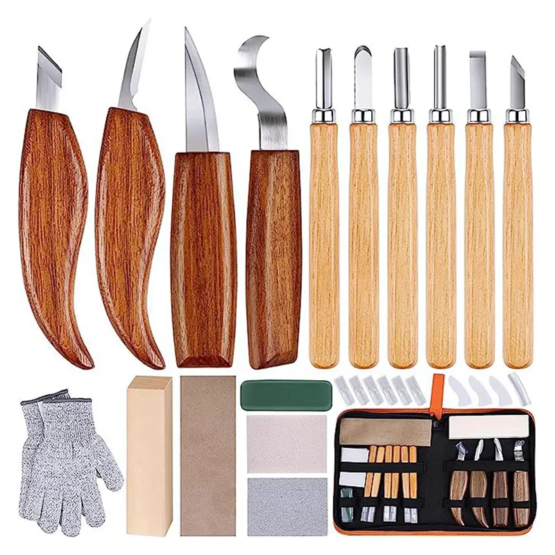 Neu Kommen 10 Stück Messer Set Walnussholz CRV60 Klinge Hand gravur Werkzeug Löffel Schnitz messer Set