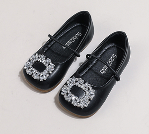 Spring NewLittle Girl's Dress Shoes Children's Crystal Slip-on Soft Sole Temperament Square Toe Ballet Dress Shoes - Product Image 2