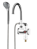 Robinet chauffe-eau électrique instantané à col de cygne pour évier de cuisine, avec douchette, affichage LED de la température, chromé blanc, sans réservoir