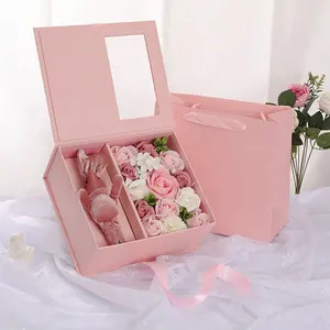 Розовая лента, роскошные консервированные розы в упаковке, свадебная, оптовая продажа, индивидуальный Подарочный пакет и Подарочная коробка для подарочной упаковки