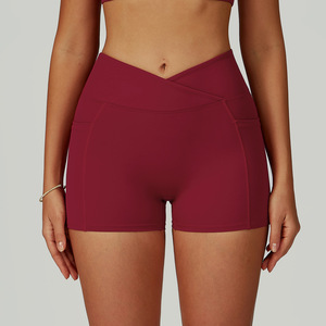 Shorts de yoga pour femmes, nouveau design <span class=keywords><strong>avec</strong></span> <span class=keywords><strong>poche</strong></span> extérieure, shorts de course et de cyclisme, tissu confortable et respirant - Product Image 2