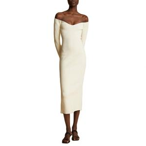 ชุดเดรสผู้หญิงดีไซน์ใหม่ล่าสุด แขนยาว เปิดไหล่ ผ้าริบถักรัดรูป ทรงมิดิ สไตล์ลำลอง - Product Image 1