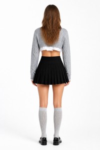 Minigonna Nera in Maglia da Donna con Orlo Svasato, Modello Pull-On, OEM/ODM - Product Image 3