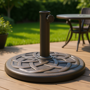 Base de parasol de patio ronde en polyrésine, 24,3 lb, accessoire de mobilier d'extérieur durable, design contemporain, motif en relief - Product Image 2