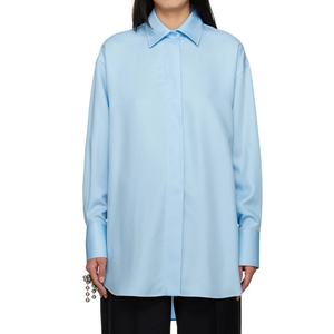 Chemises pour femmes de haute qualité à manches longues, 100% lyocell twill, fermeture à boutons, bleu ciel, chemisier - Product Image 2