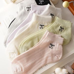 Women Breathable Short <b>Socks</b> Solid Color Bow Mesh Low Cut Summer Casual <b>Socks</b> - Product Image 2