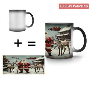 Taza de Cerámica Negra Esmerilada de 11 oz, Taza Mágica que Cambia de Color con el Calor, Diseño Navideño de Papá Noel y Reno, Pintura Plana 2D - Product Image 4
