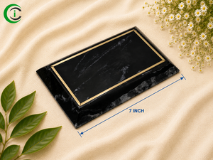 Carrelage mural rectangulaire en marbre noir avec détails en laiton, 7 pouces, accent décoratif en pierre pour la maison, le bureau et la décoration murale intérieure - Product Image 1