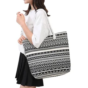 2024 wholesale summer travel women striped canvas beach tote bags custom cheap fashion vintage shoulder bag with rope handles