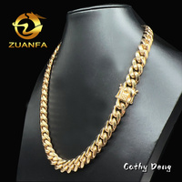 Chaîne cubaine de luxe en or massif 14 carats 12 mm AU585, bijoux hip-hop, collier chaîne cubaine Miami pour hommes