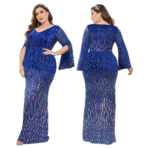 Robes de soirée de <span class=keywords><strong>luxe</strong></span> LY2123D pour femmes grandes tailles, élégantes, col en V, manches longues, sequins, pour soirée formelle, bal - Product Image 5