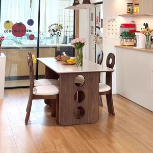 Dining <b>Table</b> Rectangular <b>Solid</b> <b>Wood</b> Slab <b>Top</b> Modern Design For Home Kitchen Living Room - Product Image 3