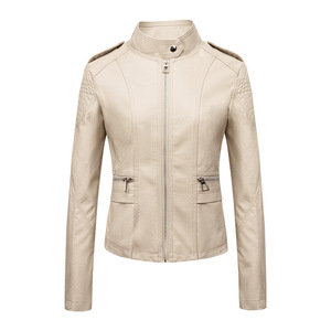Veste en <span class=keywords><strong>cuir</strong></span> slim pour <span class=keywords><strong>femme</strong></span>, manches longues, col montant, fermeture éclair, vêtements de moto pour femmes, tendance - Product Image 3