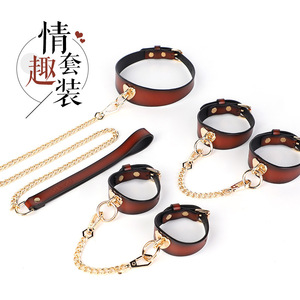 Genuine Leather <b>Collar</b> With Handcuffs Set For Adult <b>Bondage</b> Play Black Color - Product Image 1