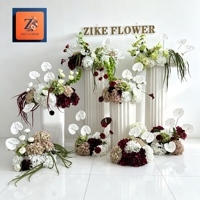ZIKE Luxe Bourgogne Blanc Vert Soie Rose Artificielle Composition Florale Suspendue pour Pilier de Mariage Faite à la Main Écologique