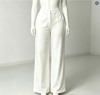 Pantalon large drapé blanc pour femme, léger, taille haute, avec ceinture élastique, coupe droite et décontractée