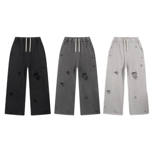 Personnalisé pour hommes 420 Gsm français coton éponge surdimensionné large jambe droite pantalon de survêtement délavé à l'acide <span class=keywords><strong>vintage</strong></span> déchiré détresse Baggy pantalon de survêtement - Product Image 4
