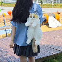 Sac à dos chat réaliste en peluche calico de taille moyenne avec écharpe, fait main, sac animal réaliste en peluche, sac à dos chat à double bandoulière