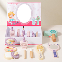 Miroir de vanité en bois, jouet de maquillage, vanité de jeu de simulation, rouge à lèvres, cadeau d'anniversaire de coiffure, ensemble rose, cadeau de princesse
