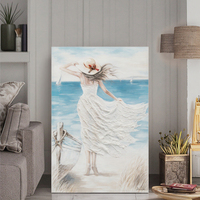 Vente directe d'usine 100% peint à la main mur Art femme au bord de la mer moderne paysage marin Art peinture pour la décoration de la maison