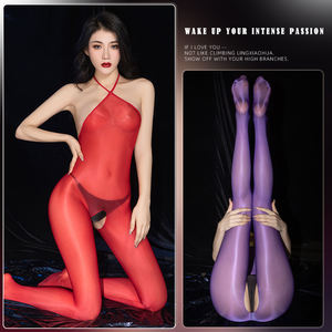 女式油光超薄真丝开裆透明吊带露背连体裤透气连体袜 6435 - Product Image 6