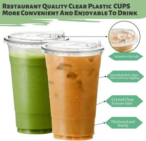Gobelets en plastique jetables personnalisés de 12, 16, 24, 32 oz pour café glacé, jus, bubble tea, desserts et boissons de fête, avec couvercles - Product Image 4
