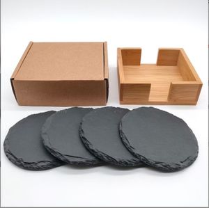 4 pièces magnifiques sous-verres en pierre ardoise noire en vrac rond ardoise tasse sous-verre pour boisson Bar cuisine maison, bord naturel fait à la main - Product Image 3