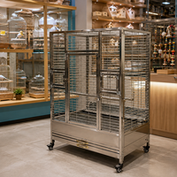 Cage à perroquets en acier inoxydable 304 de qualité commerciale, grande volière en métal avec plateau de nettoyage facile et roulettes