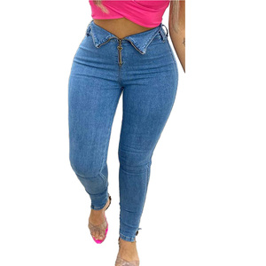 Zipper Front <strong>Stretch</strong> Blue High Waist Skinny Slim Fit Denim <strong>Jean</strong> <strong>Women</strong> - Product Image 4