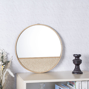Round <b>Wall</b> <b>Mirror</b> With Wooden Frame And Woven Bottom Half For Nordic Home Decor Living Room Bedroom Entryway - Product Image 3
