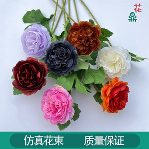 European Style <b>Single</b> Stem Ranunculus Artificial <b>Flower</b> 60cm Deep Purple Silk Home Wedding Decor - Product Image 2