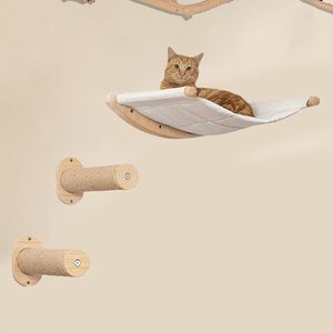 Arbre à chat écologique marron avec hamac, perchoirs, griffoir mural en bois et meuble flottant pour chat, thème Noël - Product Image 5
