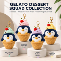 Porte-clés en peluche pingouin personnalisé OEM ODM, design cornet de glace, étiquette personnalisée, boîte pour cadeaux promotionnels de marque