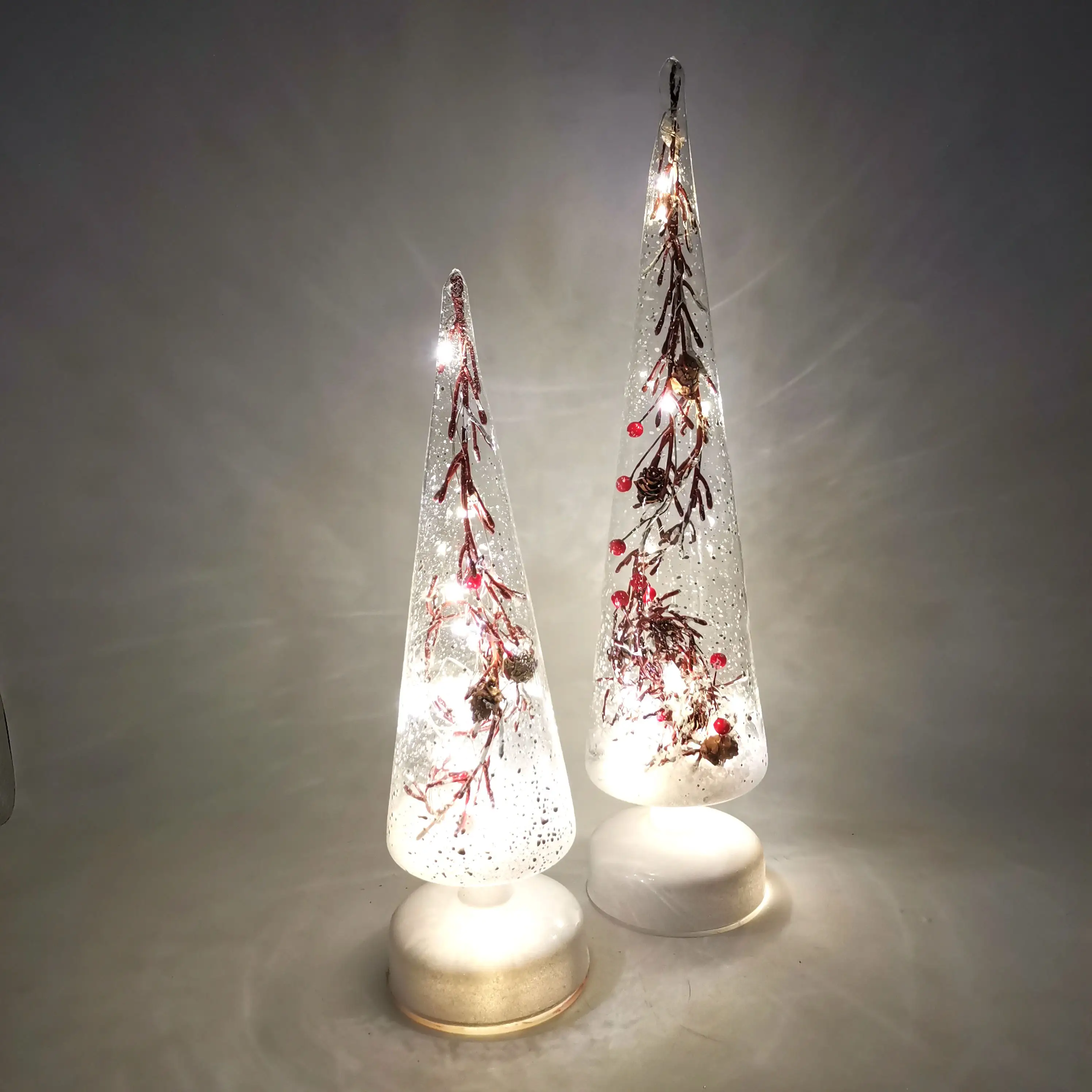 Illuminated Conical Christmas Glass Tree With Snowflake Light String For Party Table Christmas Decorations