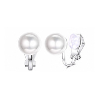 Anting-anting klip mutiara imitasi bulat besar klasik elegan warna perak tanpa tindik perhiasan pernikahan pengantin untuk wanita hadiah untuk perempuan