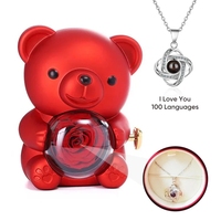 Boîte à bijoux et collier de projection en forme d'ours rotatif rouge avec rose éternelle, best-seller - Fête des Mères et Saint-Valentin