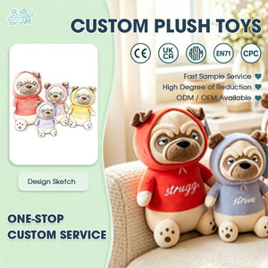 Peluche de chien Pug de qualité supérieure, douce et confortable, avec vêtements à capuche, pour les enfants, cadeau d'anniversaire et anti-stress - Product Image 1