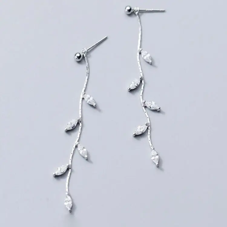 Wholesale Women's Jewelry 925 Sterling Silver Earrings Drop Leaf Chandelier Cubic Zirconia Earrings
