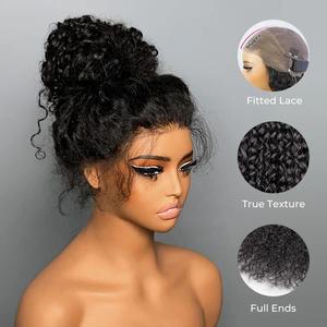 Peluca Económica Nueva con Correa 360 Encaje Frontal Completo sin Pegamento de <span class=keywords><strong>Cabello</strong></span> Humano Lista para Usar y Llevar Onda al Agua Rizada con Baby Hair para Mujeres Negras - Product Image 2
