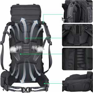Sac à dos de randonnée en denim 85L avec système MOLLE, cadre interne, housse de pluie, grande capacité, sac à dos tactique pour le camping - Product Image 5