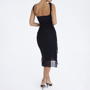 Nuevo diseño de vestido de retazos de malla de cintura alta para mujer, elegante fiesta, cuello redondo, sin mangas, Espalda descubierta, vestidos cortos irregulares - Product Image 5