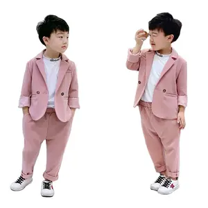 Tiener Jongens Roze Zwarte Jas + Broek 2 Stuks Kleding Set Gentleman Kids Formele Trouwpak Kinderen Performance Afstudeerjurk