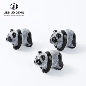 Chinese Characters Cute Natural Crystal Obsidian Carved Panda Ornament Crafts Characteristic Desktop Ornament Souvenirs