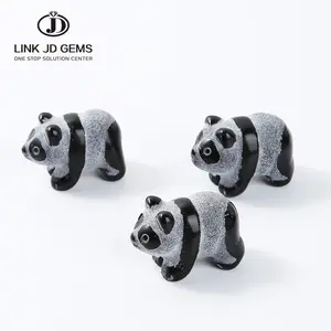 Karakter Cina Kristal Alami Lucu Obsidian Diukir Panda Ornamen Kerajinan Karakteristik Ornamen Desktop Souvenir